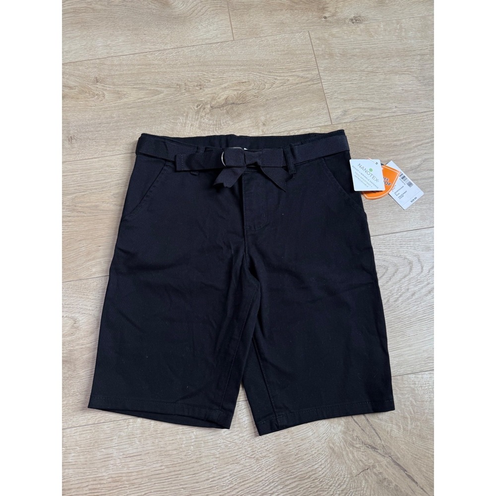 NWT Kid Girls Gymboree nanotex uniform‎ black bow belted chino shorts size 8